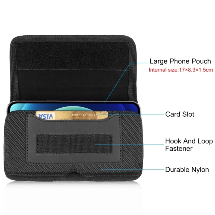 Mobile Phone Wallet HAWEEL 6.1-6.8 Inch Nylon Cloth Phone Belt Clip Horizontal Carrying Pouch Waist Bag With Card Slot - Image 2