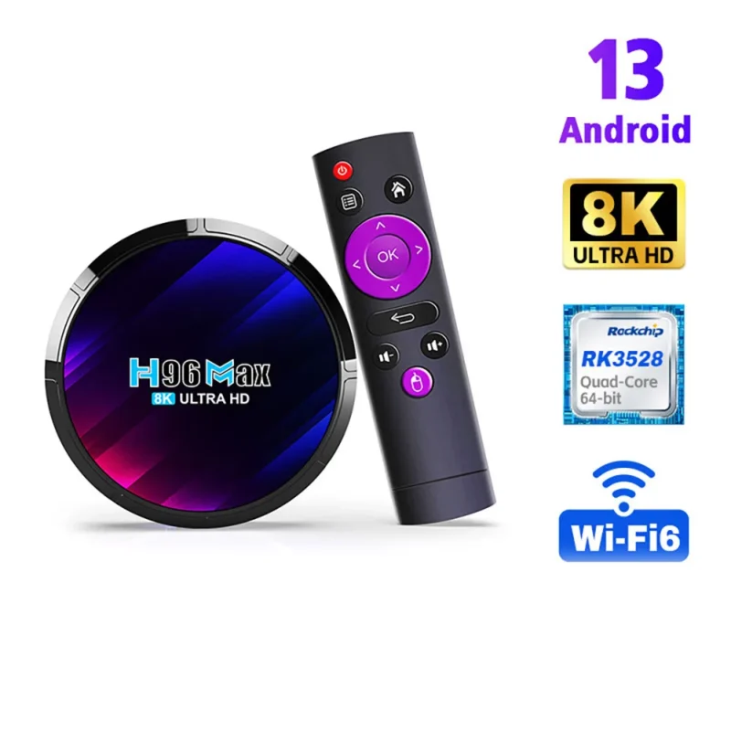 Yinzam H96 MAX 8K Smart TV Box Android 13 Set Top Box Android TV Dongle  with WiFi 6 TV 8K OTT Box RK3528 for Amazon Firestick