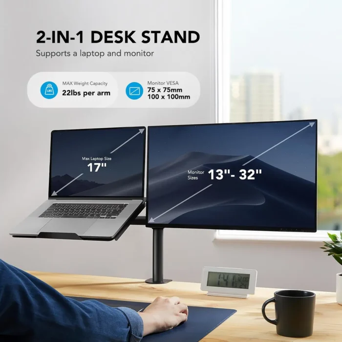 Laptop Monitor Mount,Single Monitor Desk Mount Holds13-32 Inch Computer Screen,Laptop Notebook Desk Mount Stand Fit up To17 Inch - Image 2