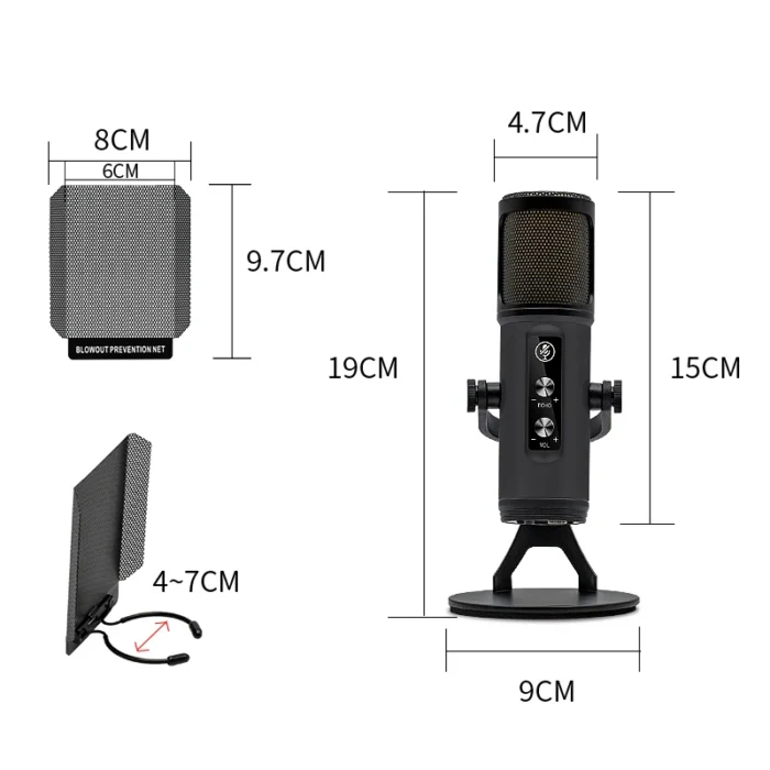 USB-C RGB Wired Stream Recording Desktop Studio Podcast Computer Condenser Microphone Kit Complete Recording Studio Equipment