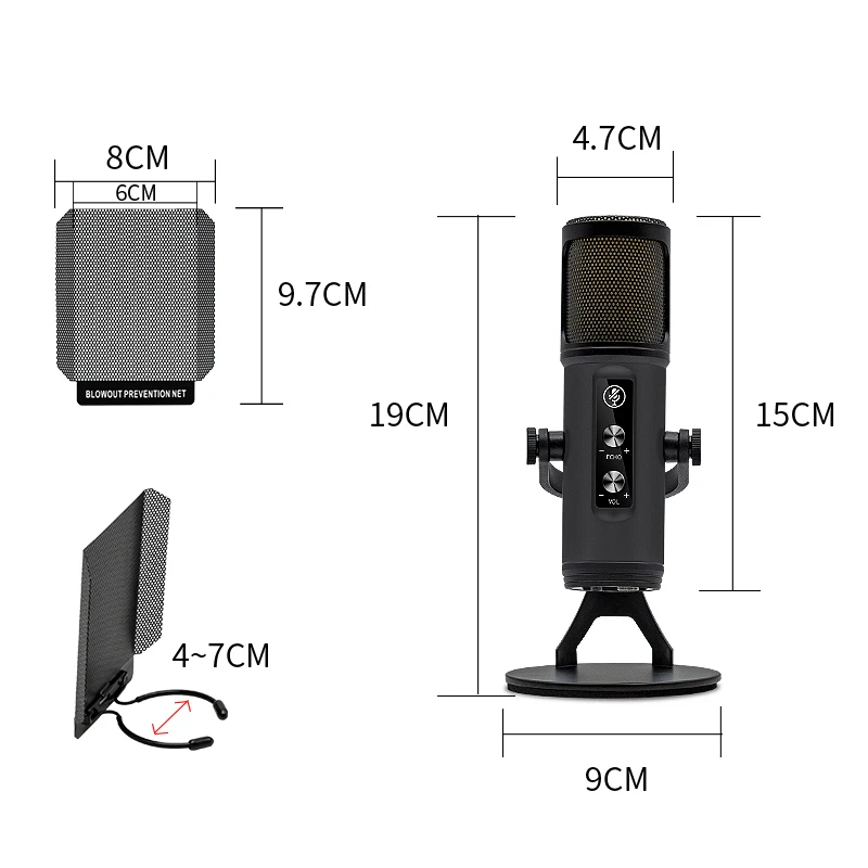 USB-C RGB Wired Stream Recording Desktop Studio Podcast Computer Condenser Microphone Kit Complete Recording Studio Equipment