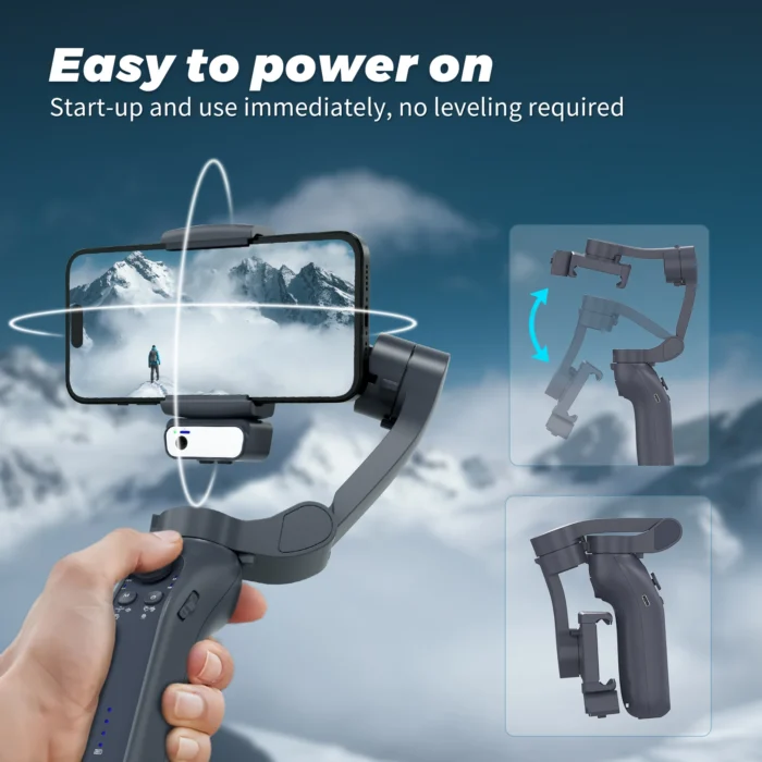 Original 360 Auto Face Tracking Gimbal Stabilizer Portable 3- Foldable Handheld with Roll Brushless Motor LED Light Tripd - Image 4