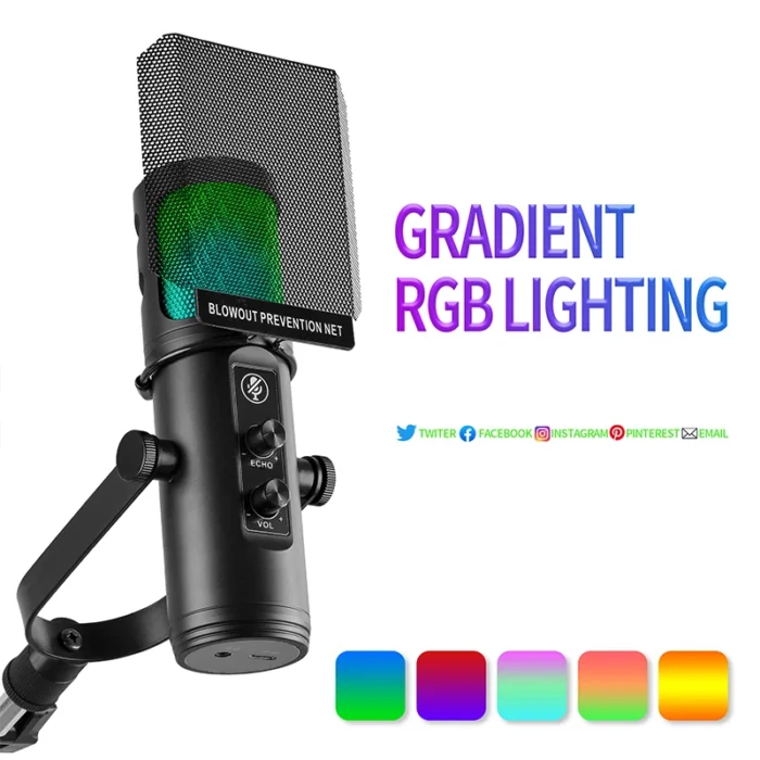 USB-C RGB Wired Stream Recording Desktop Studio Podcast Computer Condenser Microphone Kit Complete Recording Studio Equipment - Image 3