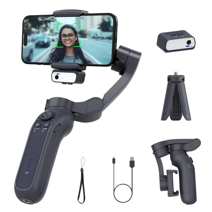 Original 360 Auto Face Tracking Gimbal Stabilizer Portable 3- Foldable Handheld with Roll Brushless Motor LED Light Tripd - Image 6