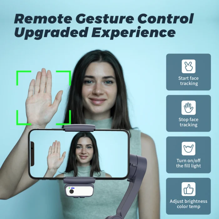 Original 360 Auto Face Tracking Gimbal Stabilizer Portable 3- Foldable Handheld with Roll Brushless Motor LED Light Tripd - Image 3