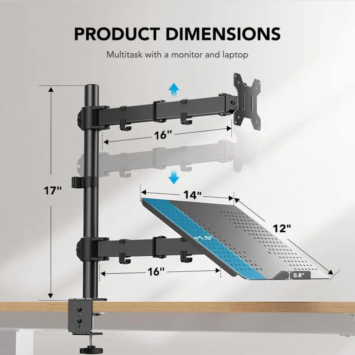 Laptop Monitor Mount,Single Monitor Desk Mount Holds13-32 Inch Computer Screen,Laptop Notebook Desk Mount Stand Fit up To17 Inch