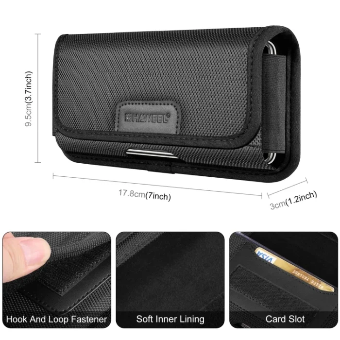 Mobile Phone Wallet HAWEEL 6.1-6.8 Inch Nylon Cloth Phone Belt Clip Horizontal Carrying Pouch Waist Bag With Card Slot